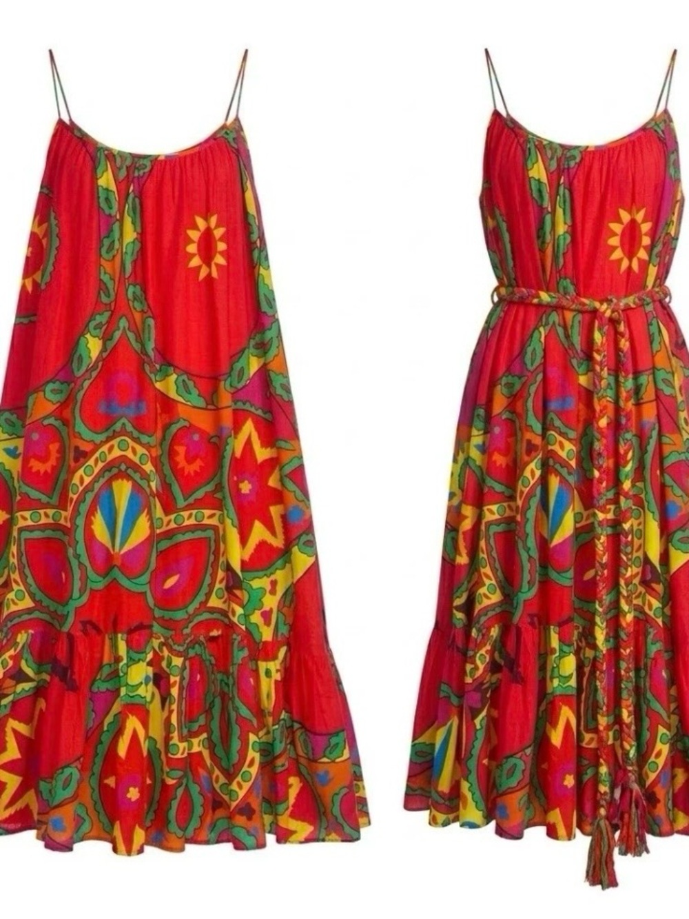 Rhode Resort Lea Dress size M Red Usbek print Bohemian Maxi Dress  Beachy Flowy